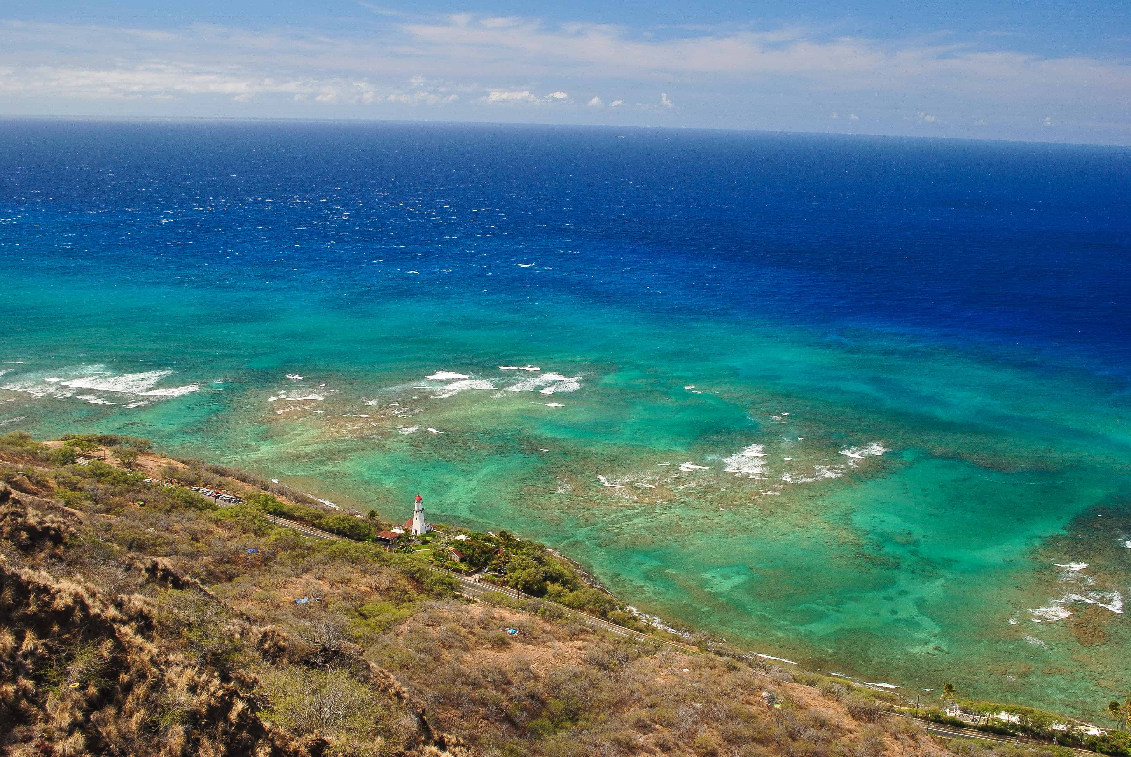 View of the lighthouse below the Diamond Head viewpoint