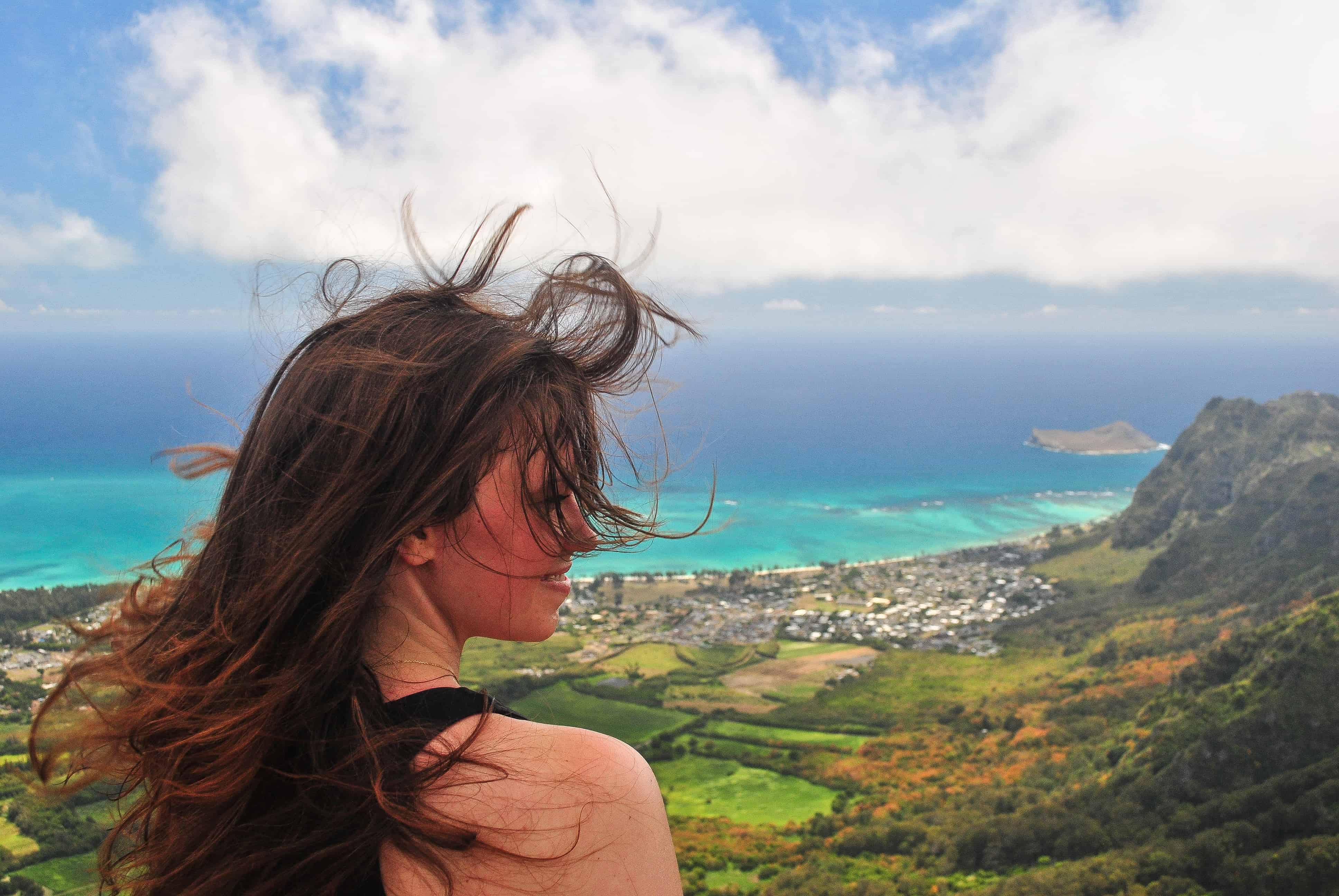 Isa enjoying the Kuliouou Ridge Trail viewpoint