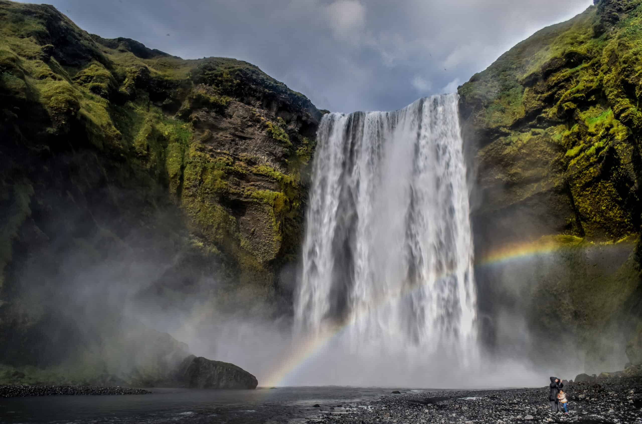 skogafoss waterfall iceland rainbow