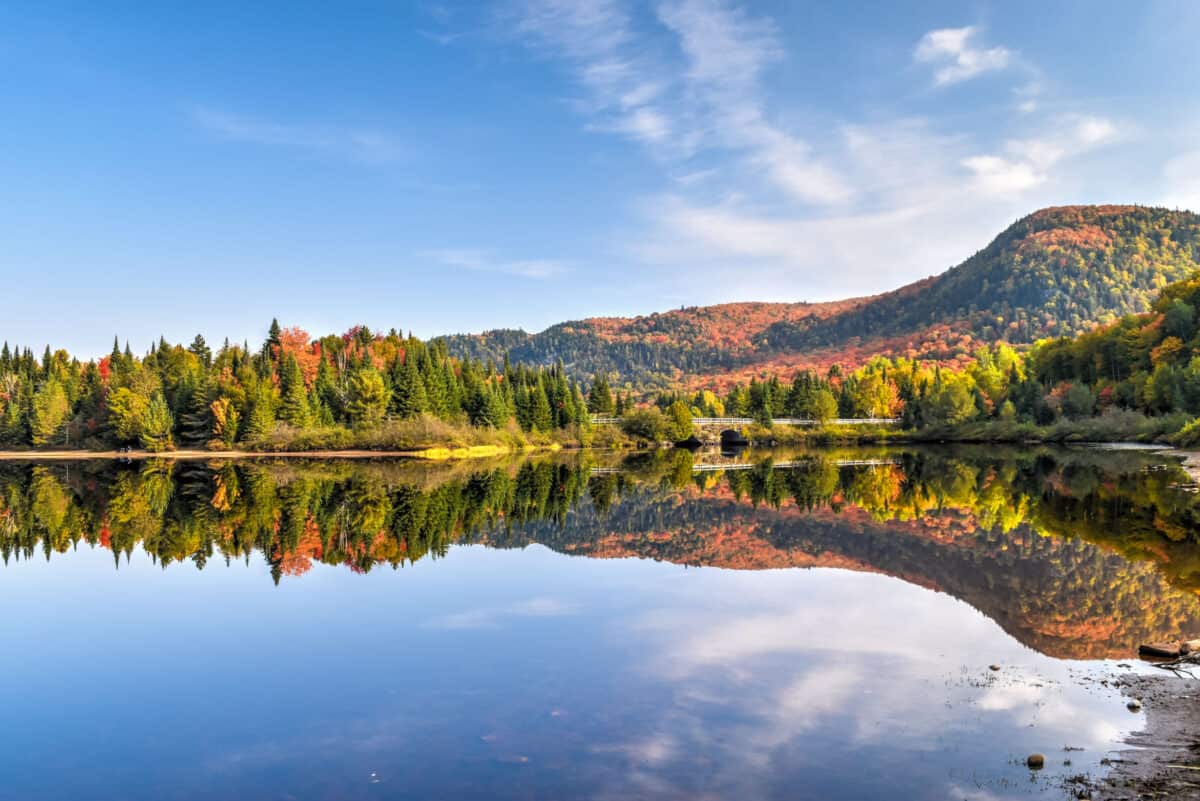 parc tremblant national autumn fall colors water reflection