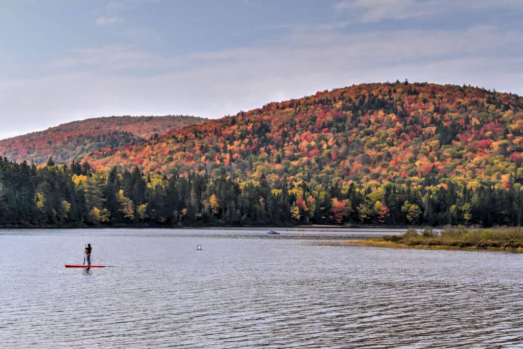 parc tremblant national autumn fall colors paddleboard