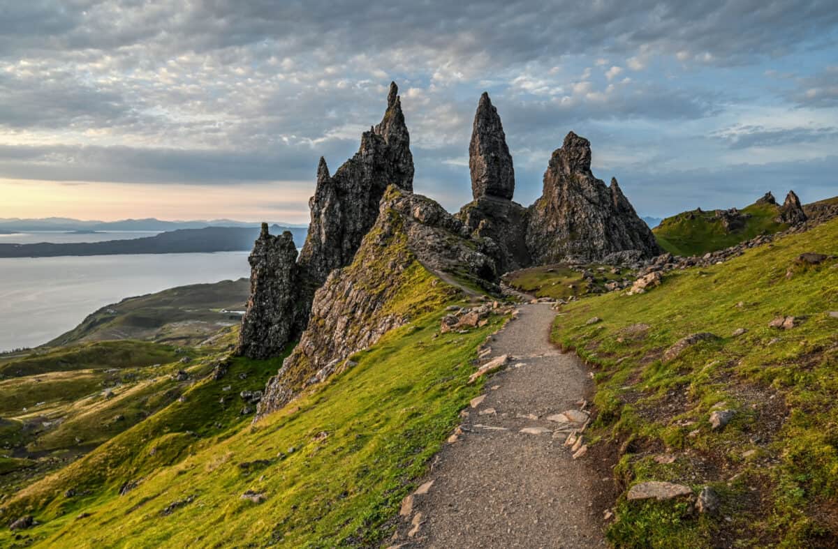 old man of storr pinnacles at sunrise