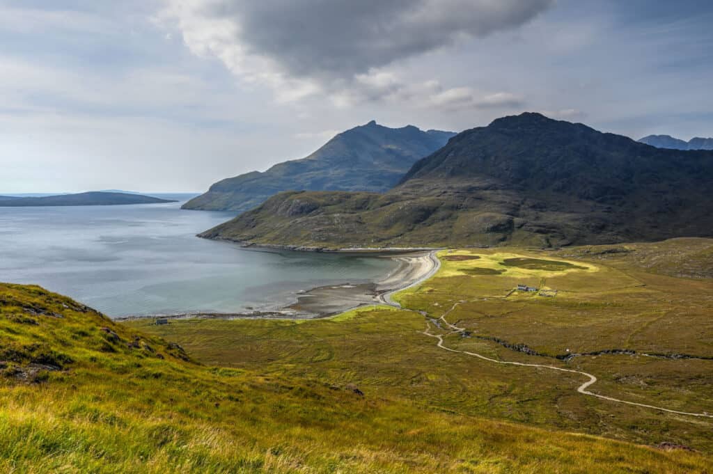 view of camasunary bay on the isle of skye scotland