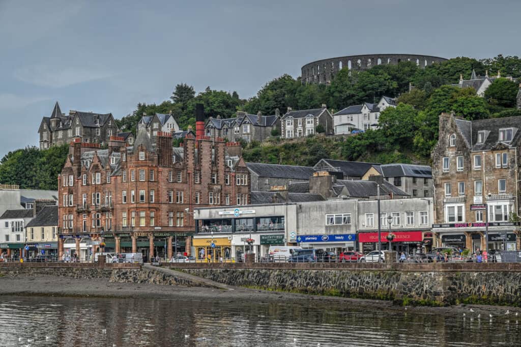 oban promenade and McCaig's tower scotland