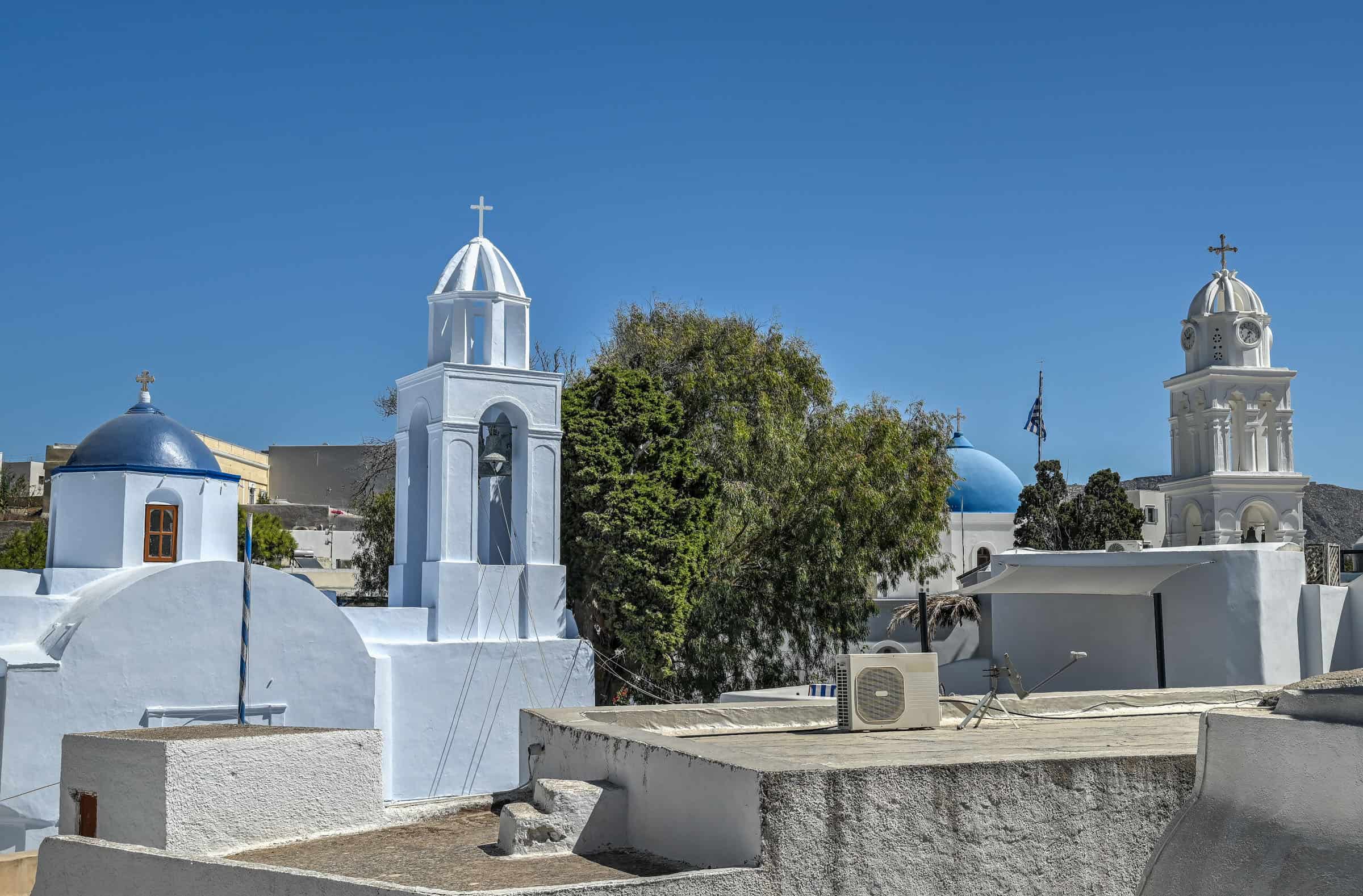 blue dome church megalochori village santorini