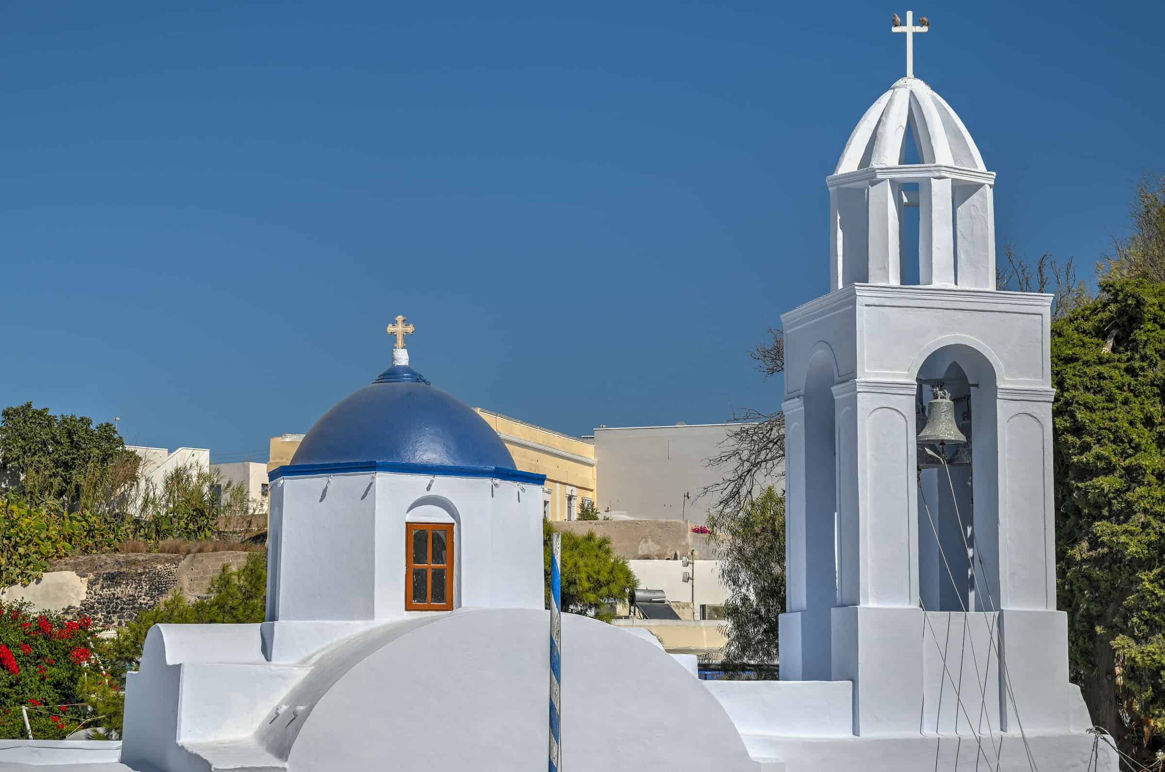 blue dome church megalochori village santorini