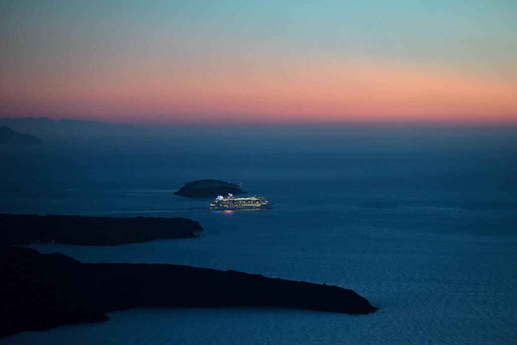 blue hour sunset view santorini