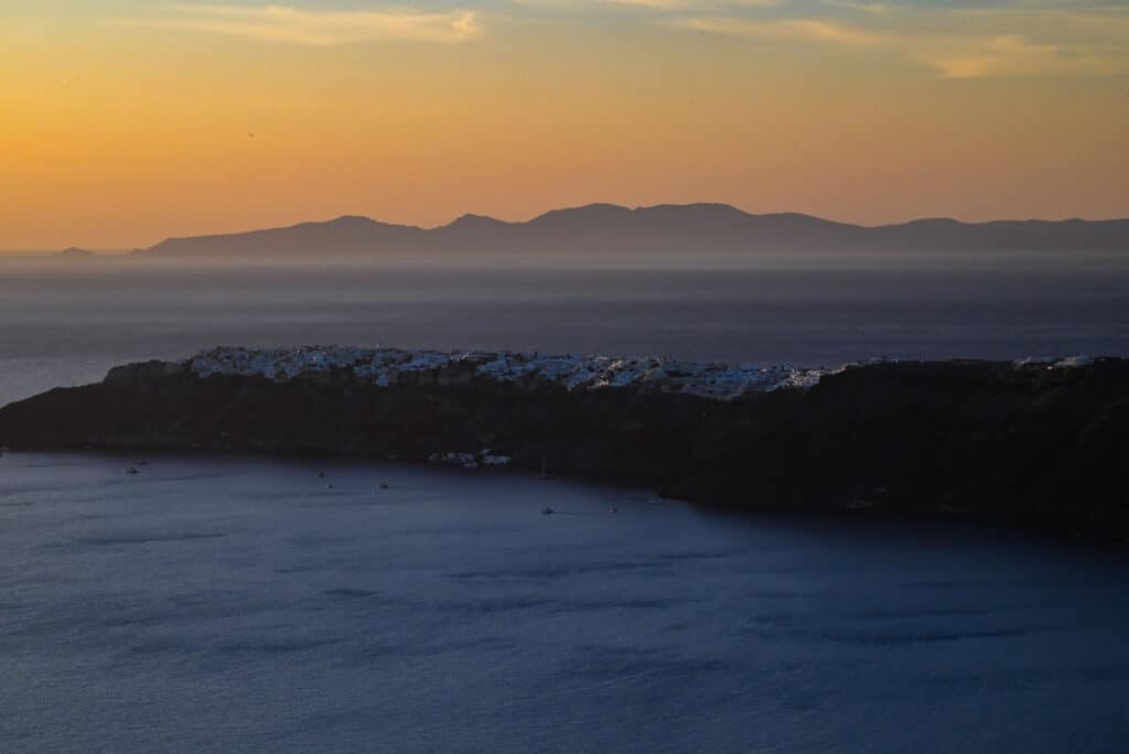 golden hour sunset of oia on santorini