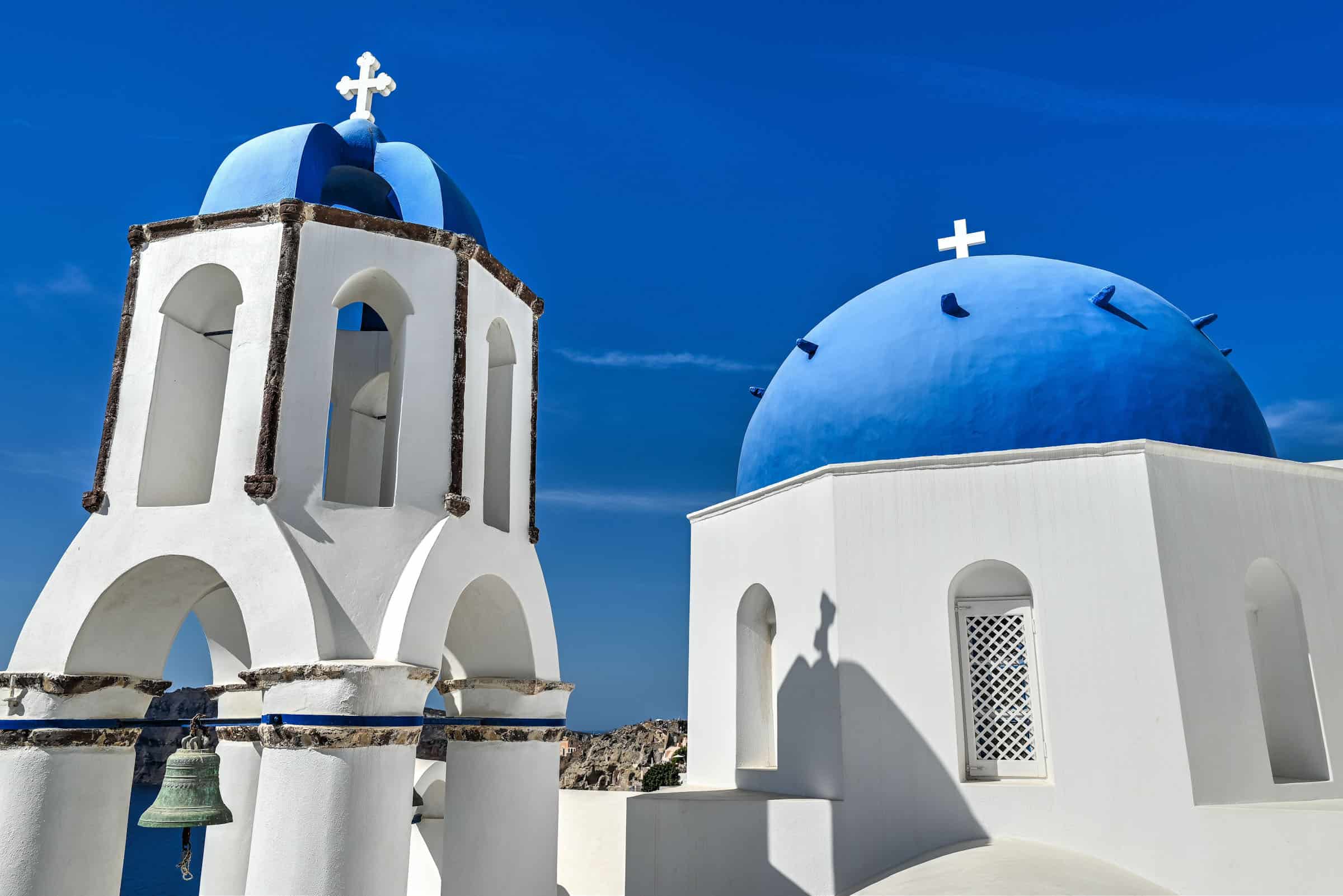 blue dome churches viewpoint in Oia Santorini