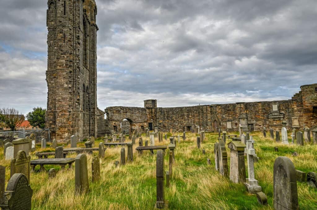 st andrews cathedral and graveyard in scotland