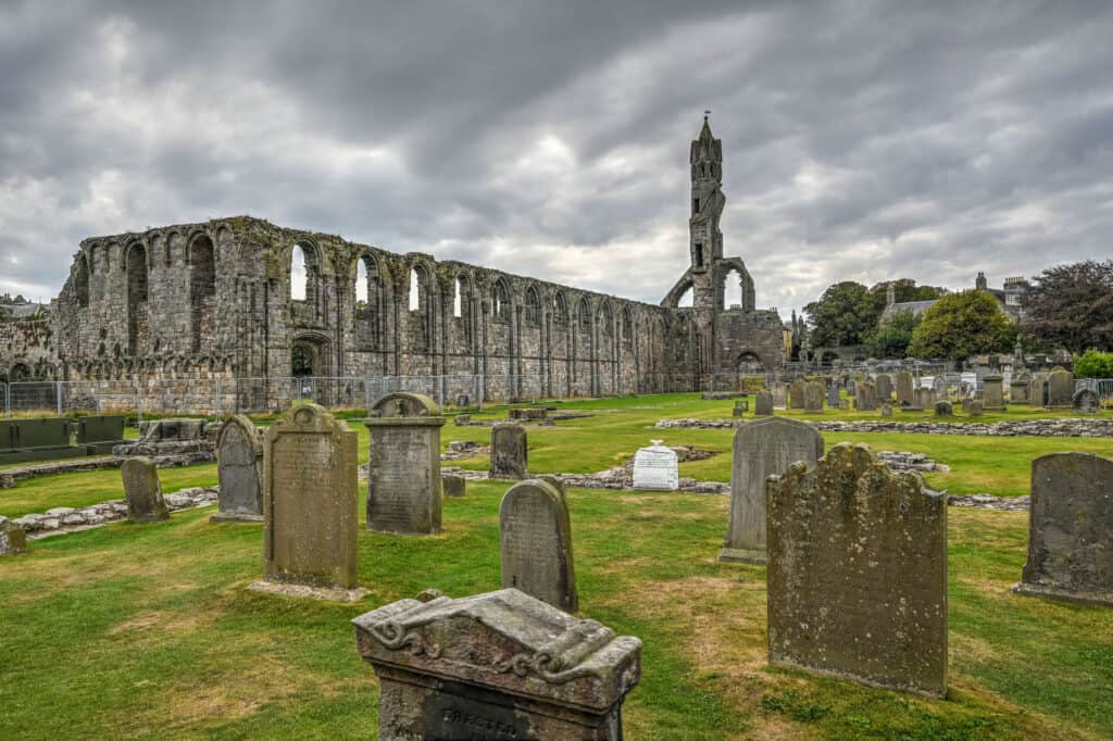 st andrews cathedral and graveyard in scotland