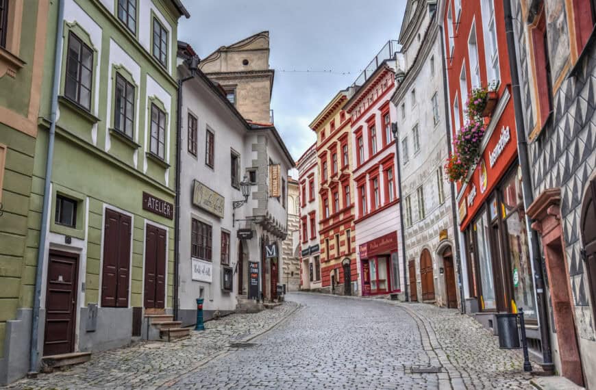 colorful building facades cesky krumlov latran