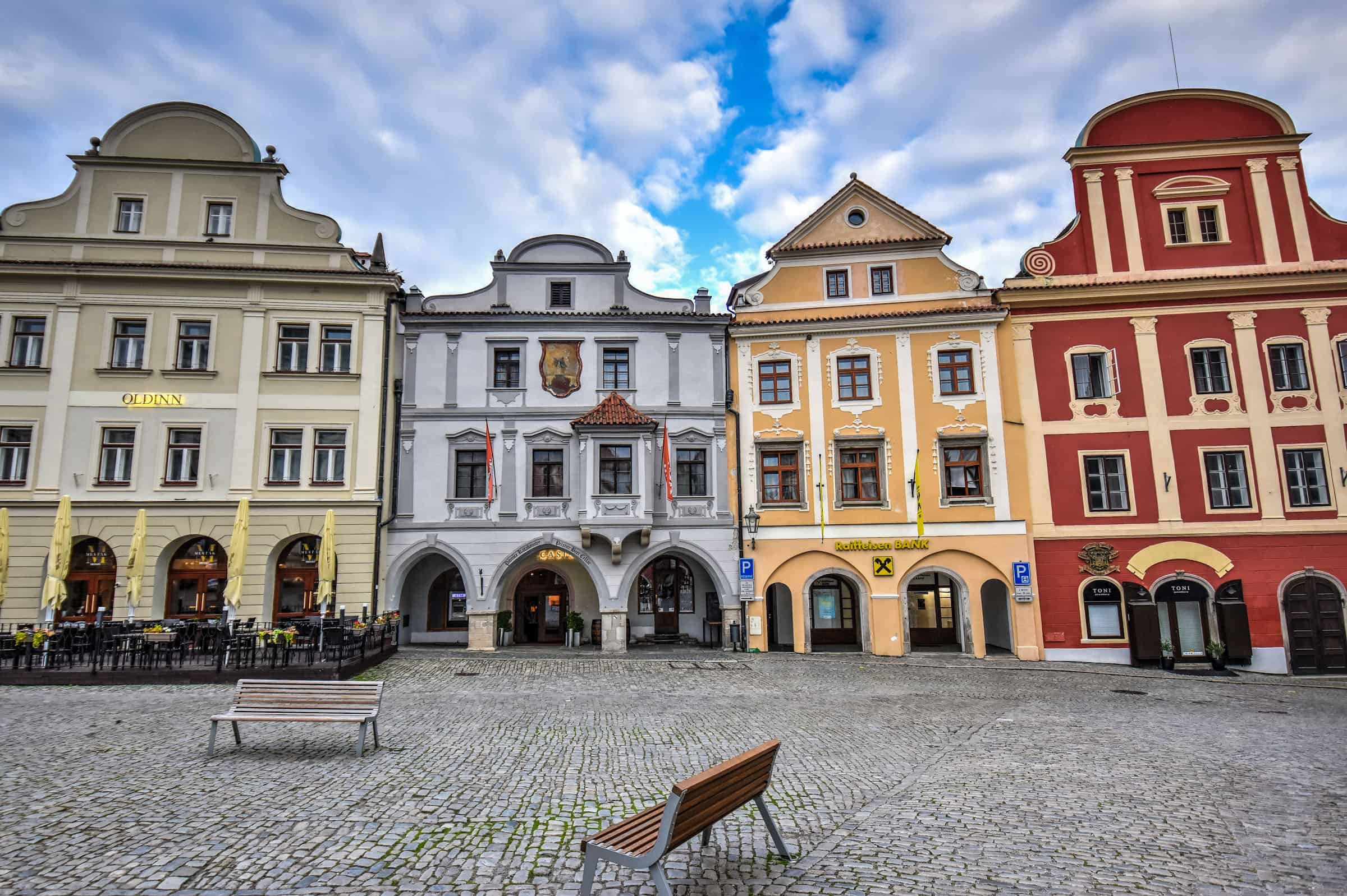 colorful building facades town square cesky krumlov