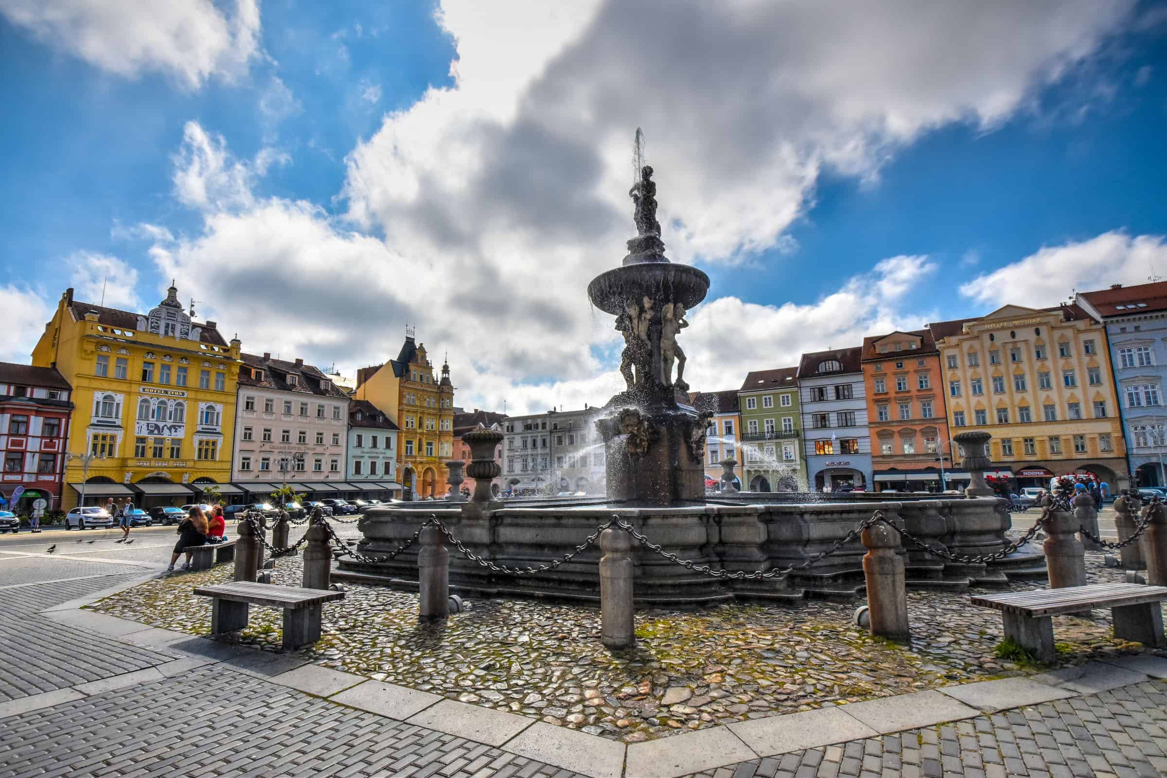 Old Town Square ceske budejovice Samson fountain