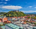 view of the castle from the Skyscraper (Neboticnik) in Ljubljana slovenia