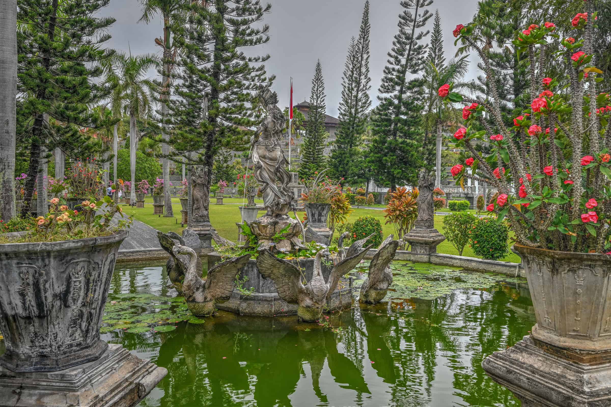 fountain in taman ujung water palace, bali