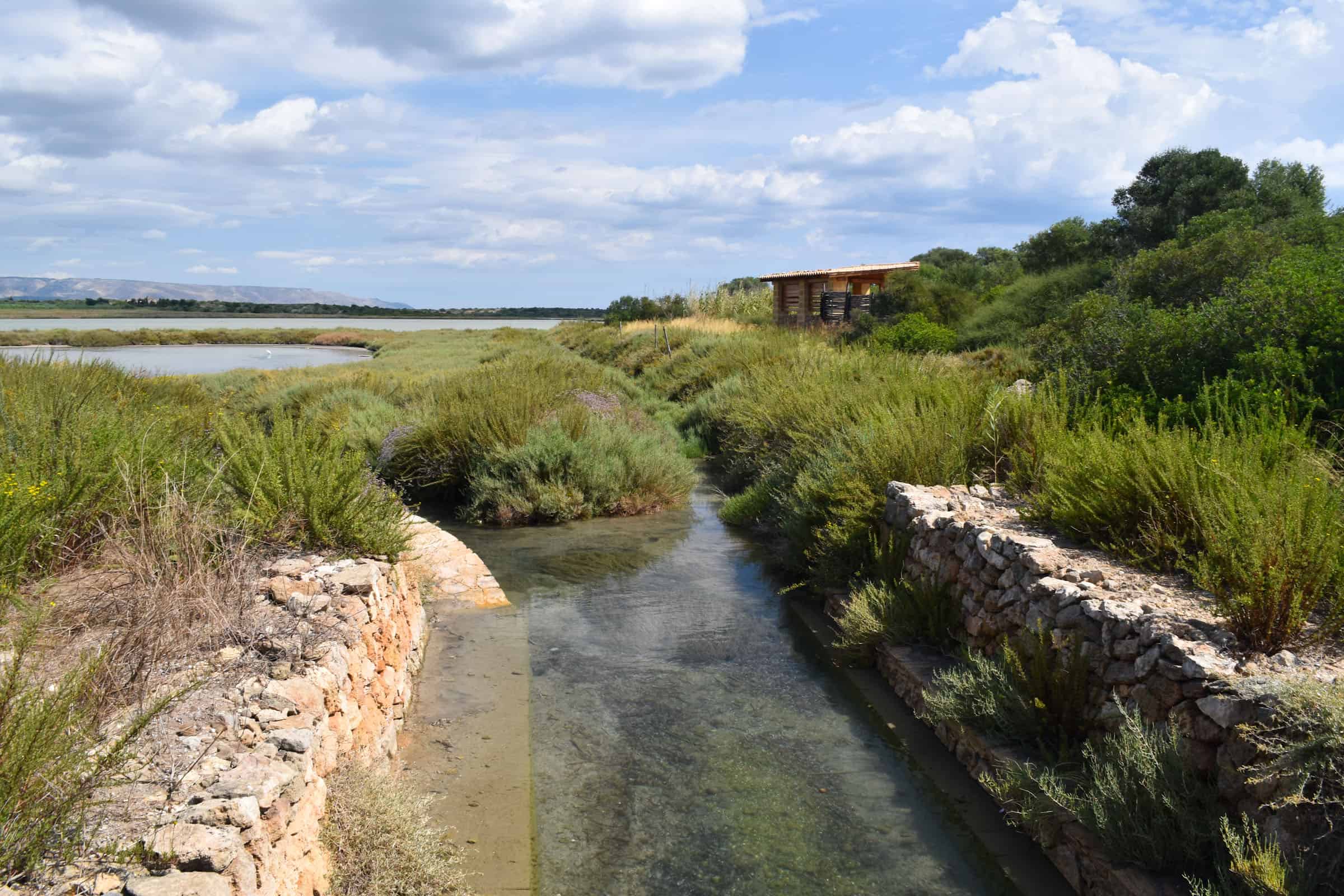 migratory observation deck and salt marshes in vendicar nature reserve, Sicily. 