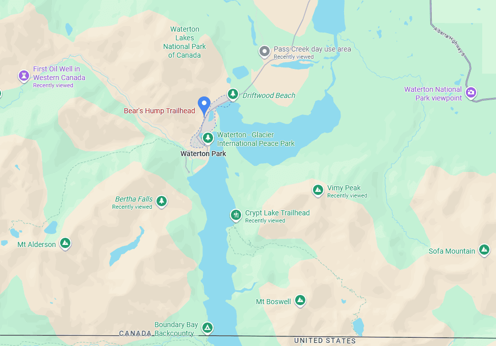 map of bear's hump hiking trail in waterton lakes national park