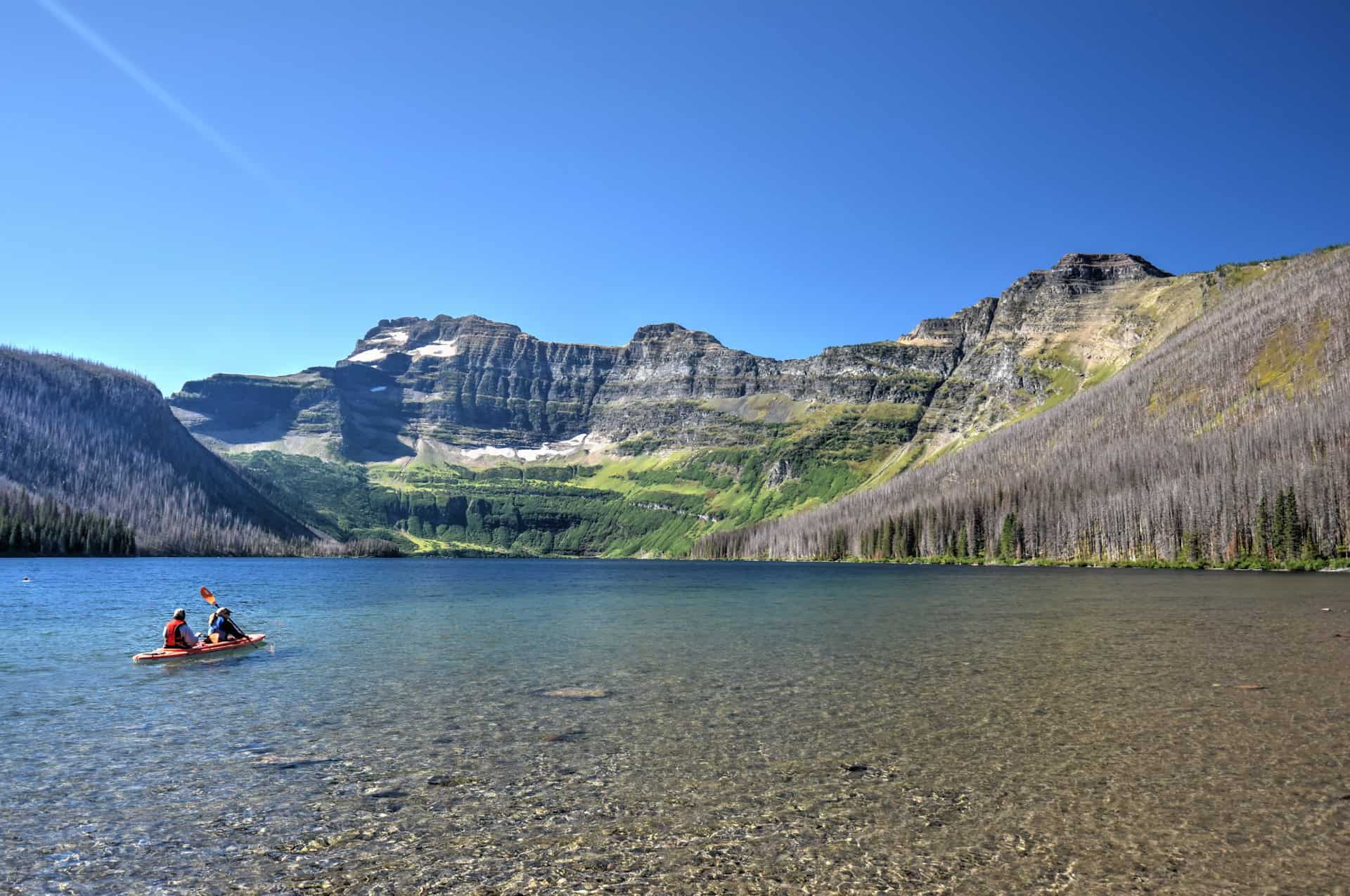 kayaking on cameron lake waterton national park