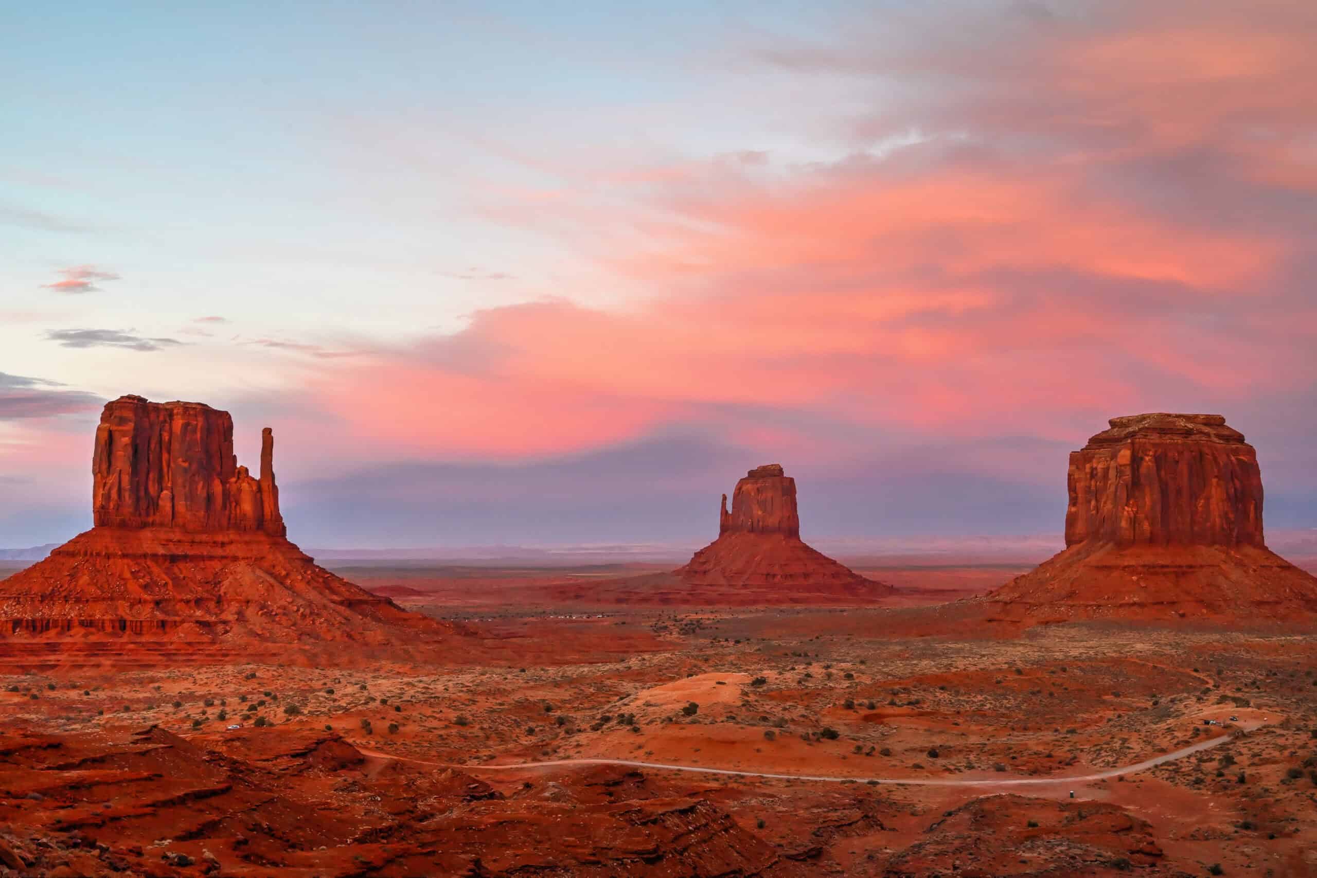 pink clouds in monument valley