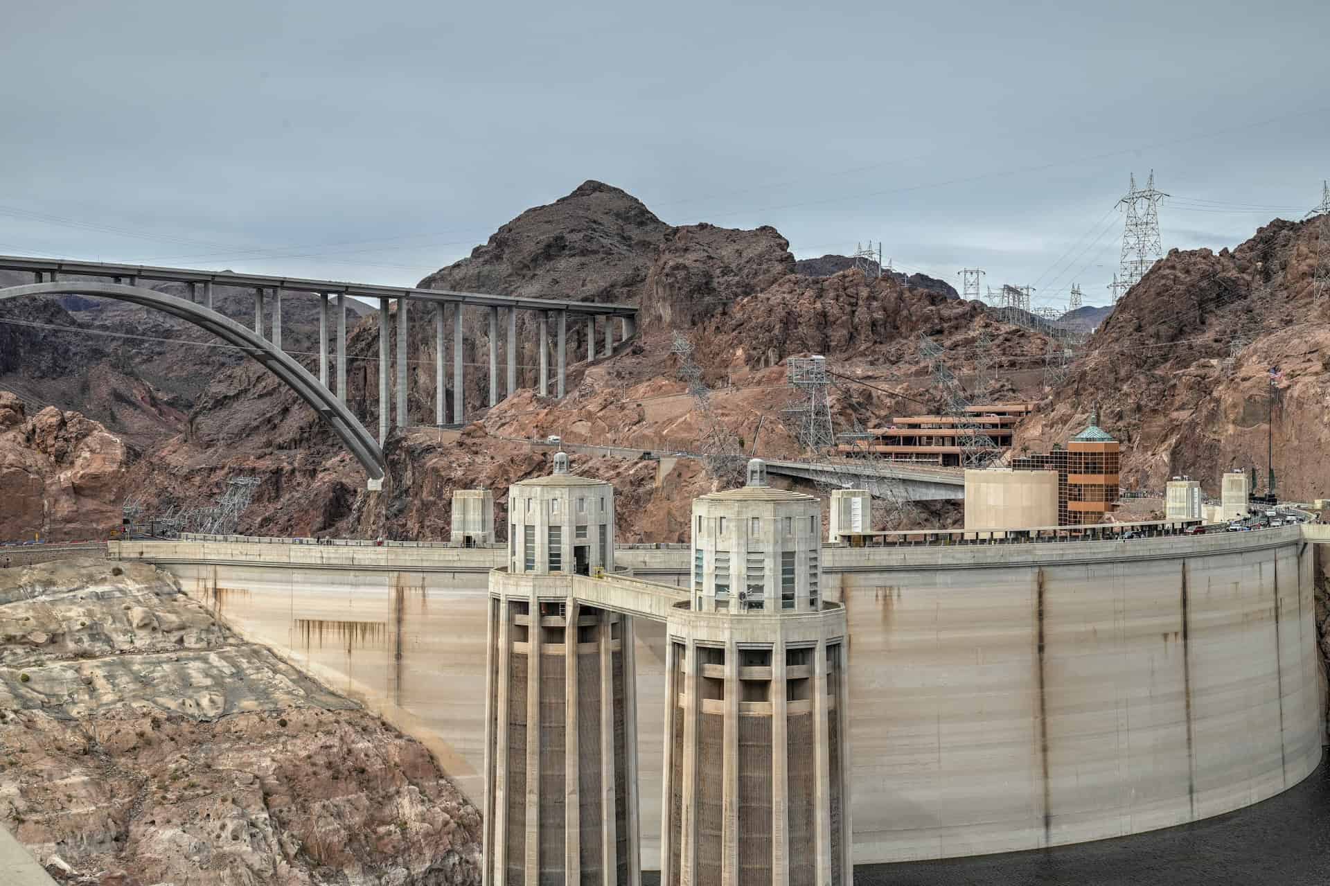 view of hoover damn and Mike O’Callaghan–Pat Tillman Memorial Bridge