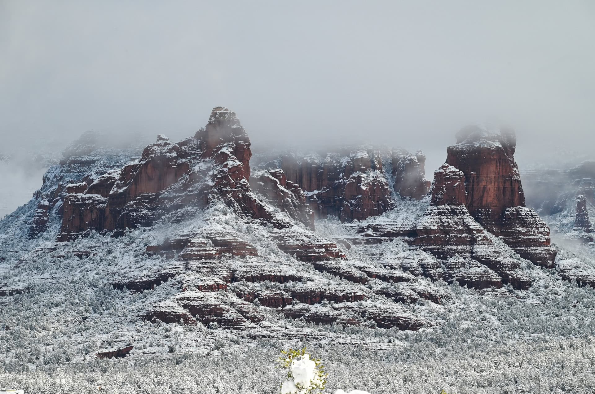snowy scenery along the soldier pass trail in sedona