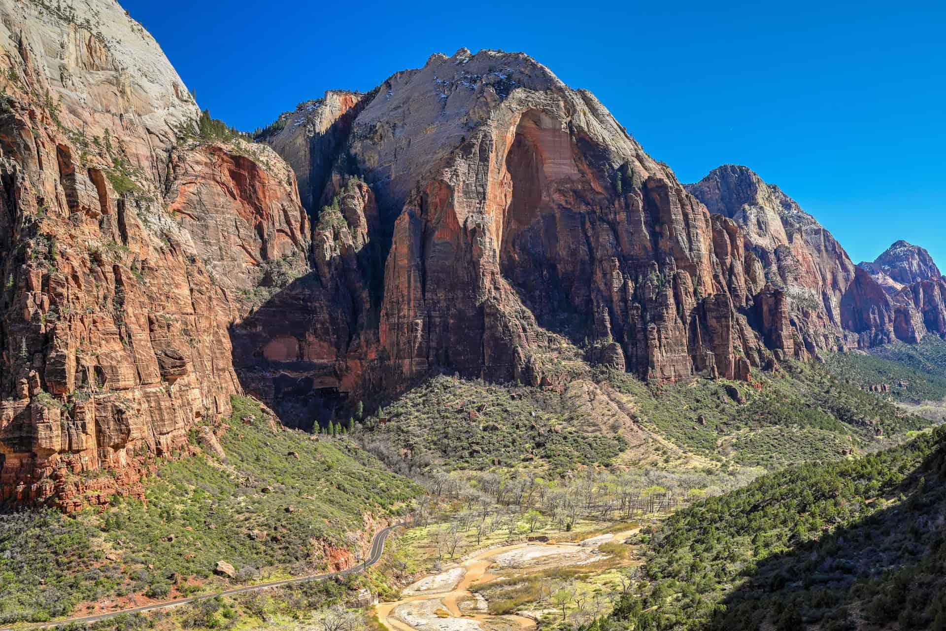 zion canyon as viewed from the switchbacks on the west rim trail