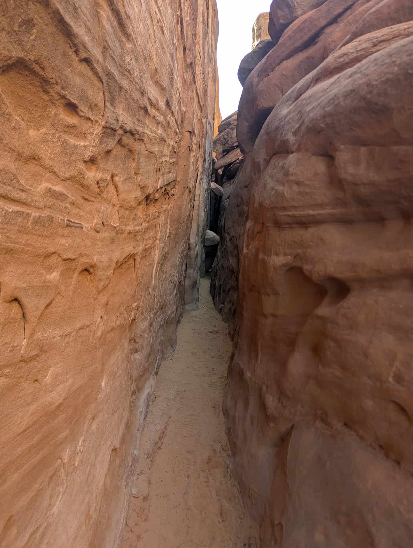 narrow corridor of the sand arch trail in arches national park