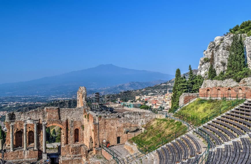 Theatre of Taormina (Teatro Antico) and mount Etna
