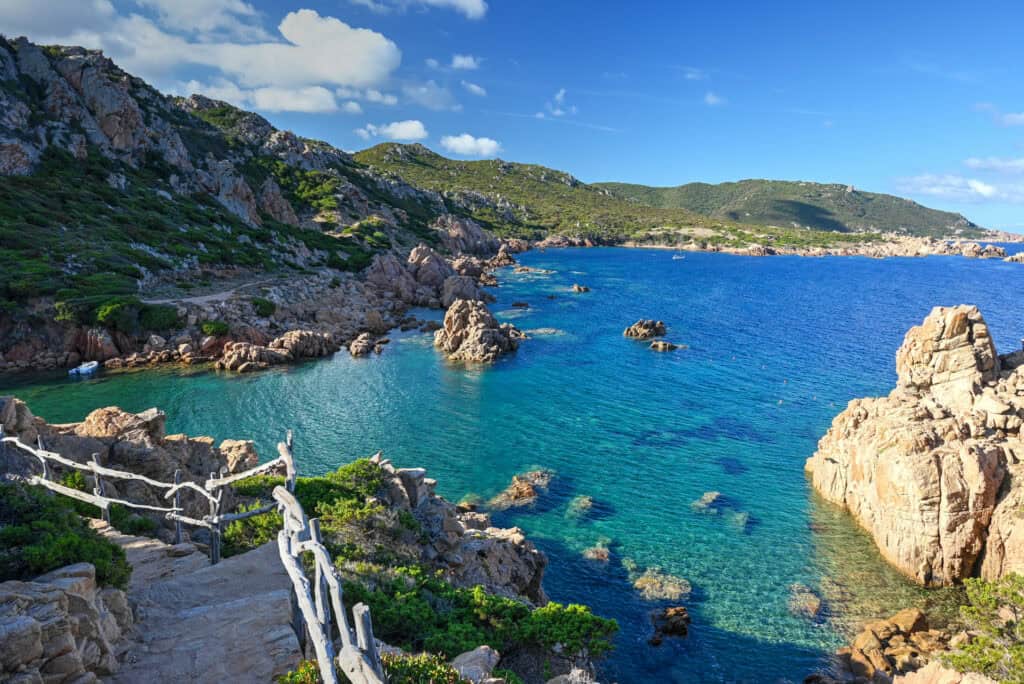 coastal scenery along the Spiaggia di Cala Li Cossi trail