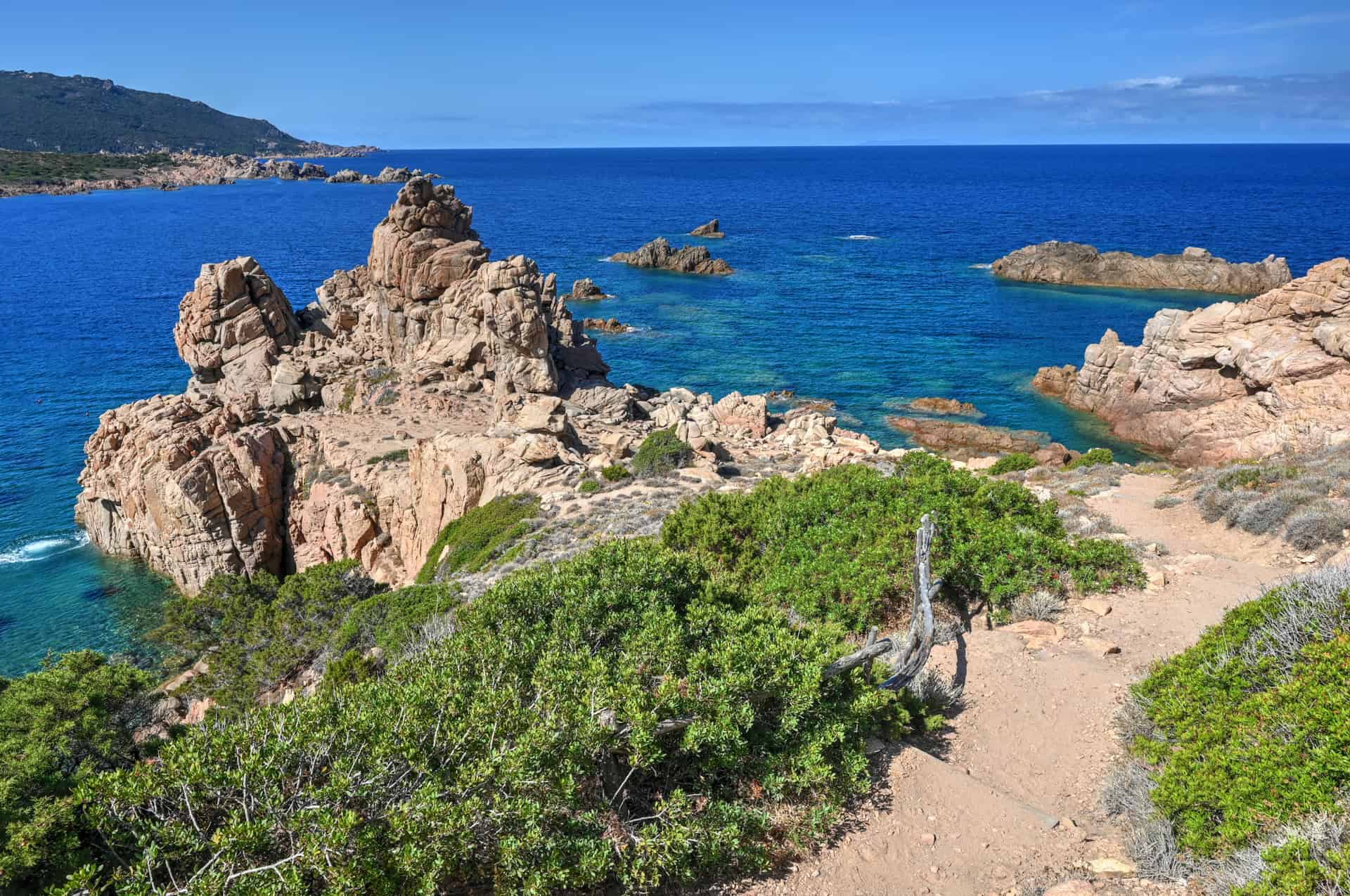 coastal scenery along the Spiaggia di Cala Li Cossi trail