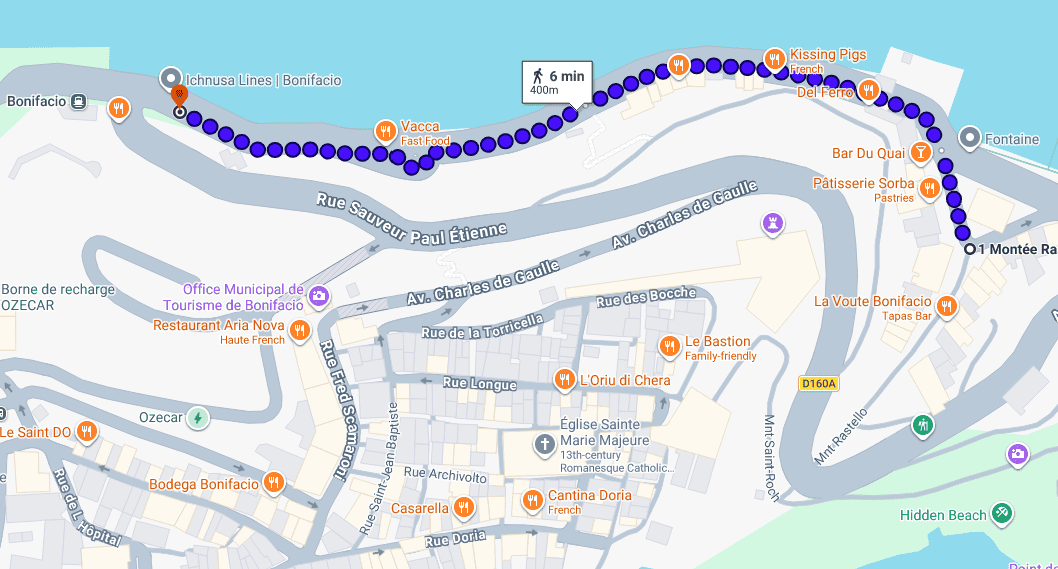 walking map from ferry to Bonifacio old town