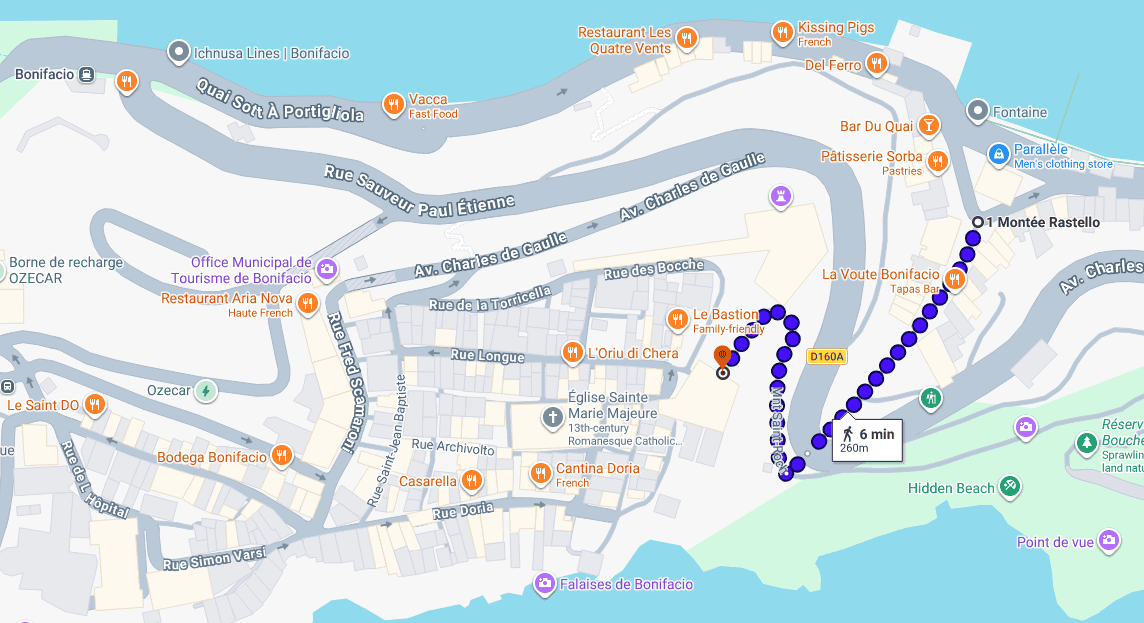 walking map from ferry to Bonifacio old town
