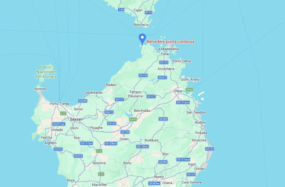 location of punta contessa within sardinia